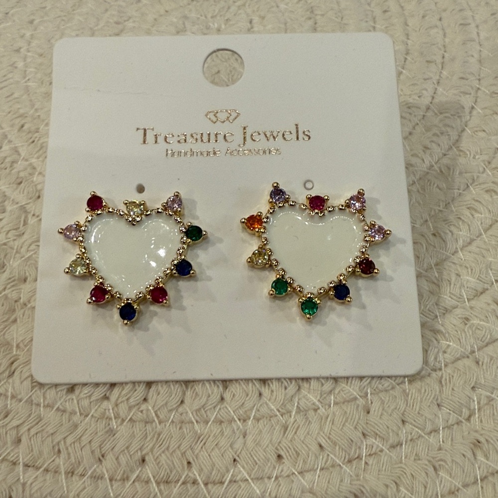 Treasure Jewels Heart Earrings with Multicolor Stones